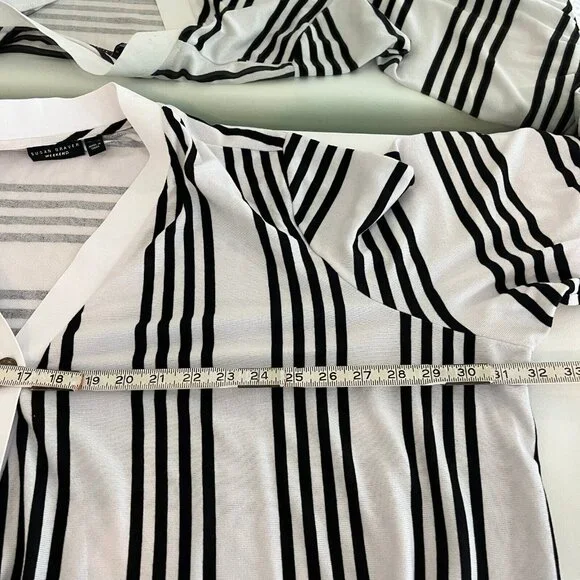 Susan Graver Weekens Womens Tunic Top Size 5X Black White Striped Button Up - Picture 6 of 9